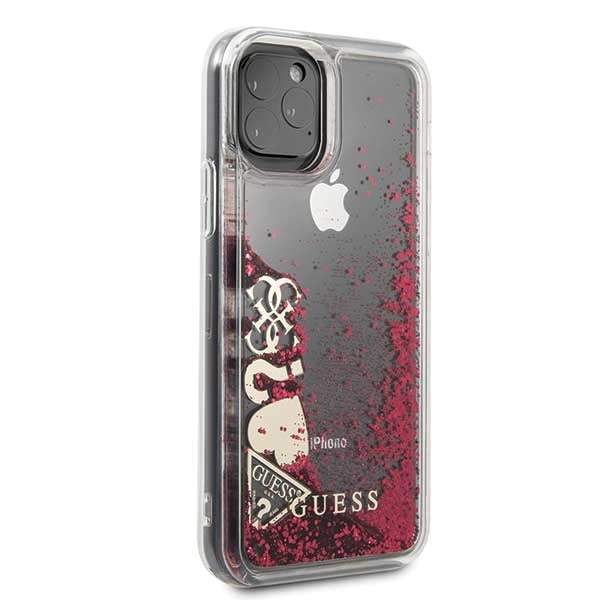 iPhone 11 Pro Hülle Guess Glitter Hearts Cover Himbeere