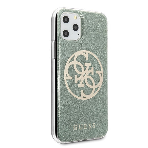 iphone-11-pro-max-handyhulle-khaki-hard-case-guess-4g-circle-glitter-hard-cover