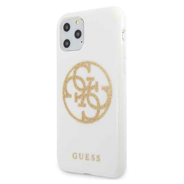 iPhone 11 Pro HandyHülle Guess 4G Glitter Circle Cover Weiss/Gold