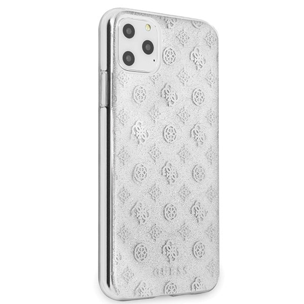 iPhone 11 Pro Max Handyhülle Guess 4G Peony Glitter Silber