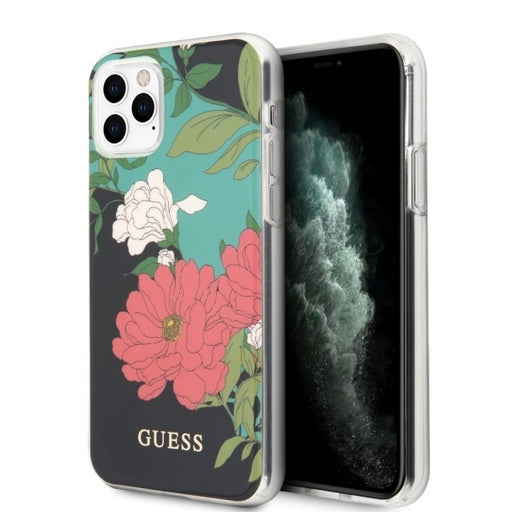 iPhone 11 Pro Max Case Hülle -Guess Flower Shiny N.1 Cover Schwarz
