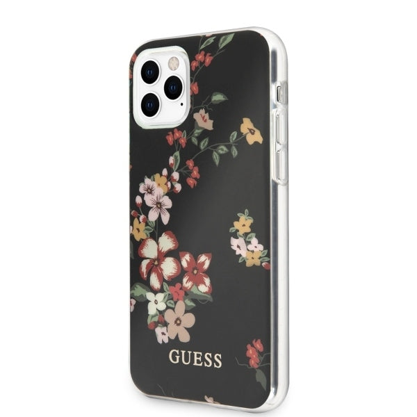 iPhone 11 Pro Max Case Hülle -Guess Flower Shiny N.4 Cover Schwarz