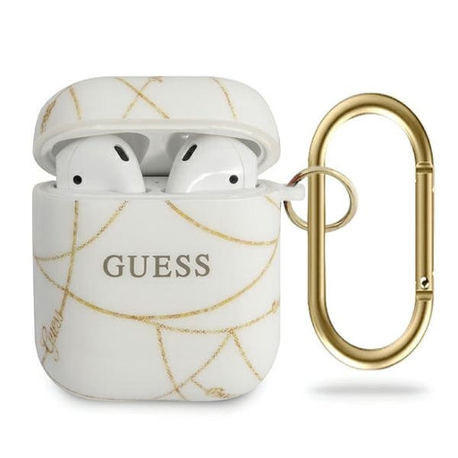 Guess Hülle für AirPods 1/2 cover Weiss Gold Chain Collection