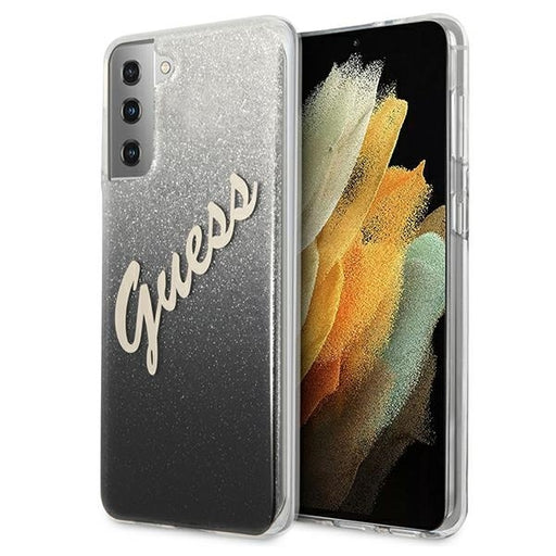 Guess Hülle für Samsung S21+ G996 /schwarz hardCase Glitter Gradient Script