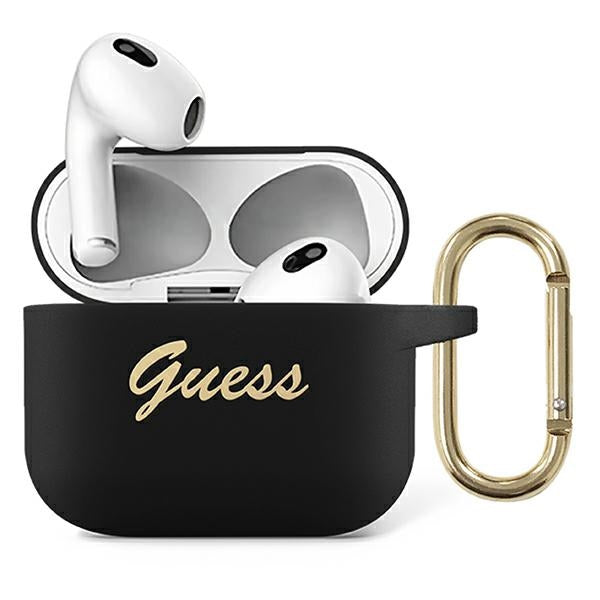 Guess Hülle Für AirPods 3 cover /Schwarz Silikon Vintage Script