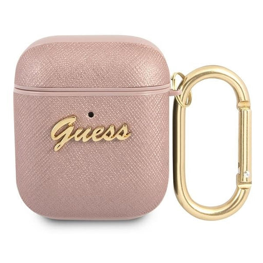 Guess Hülle Für AirPods cover /Rosa Saffiano Script Metal Collection