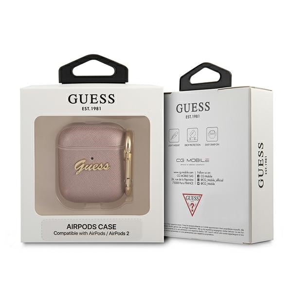 guess-hulle-fur-airpods-cover-rosa-saffiano-script-metal-collection
