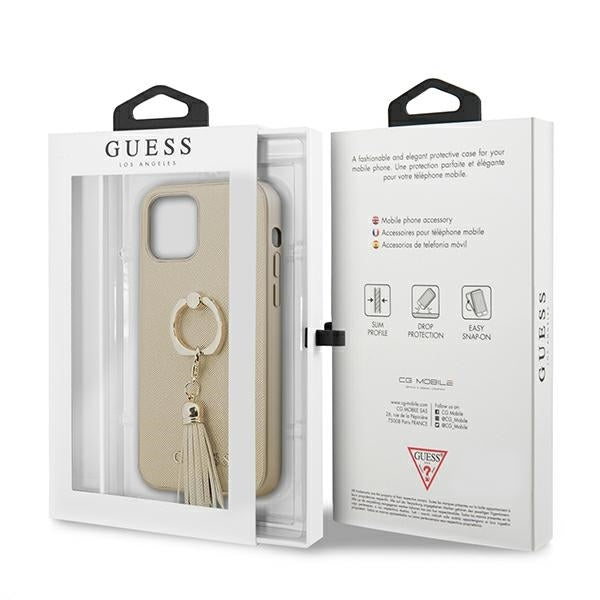 Guess Hülle für iPhone 12 Pro Max 6,7" beige/ Case Saffiano with ring stand