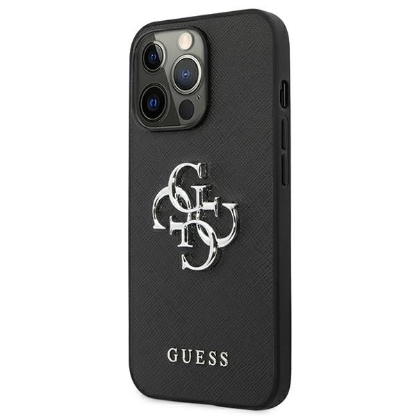 guess-hulle-fur-iphone-13-pro-13-6-1-schwarz-hardcase-saffiano-4g-metal-logo