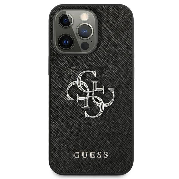 guess-hulle-fur-iphone-13-pro-13-6-1-schwarz-hardcase-saffiano-4g-metal-logo