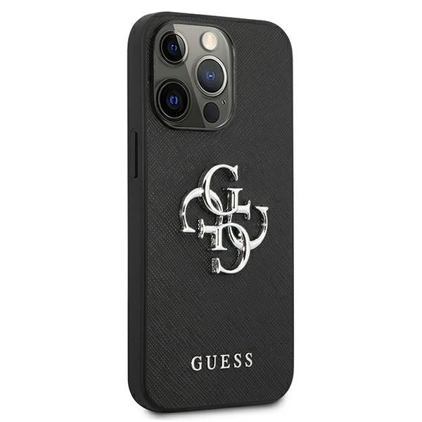 guess-hulle-fur-iphone-13-pro-13-6-1-schwarz-hardcase-saffiano-4g-metal-logo