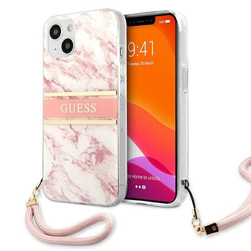 Guess Hülle für iPhone 13 / 14 / 15 6.1" Rosa hardcase Marble Strap Collection