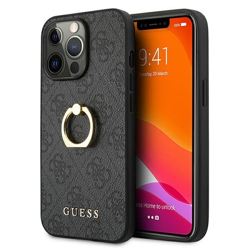 Guess Hülle für iPhone 13 Pro / 13 6,1" /Grau hardCase 4G with ring stand