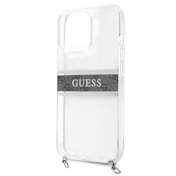 guess-hulle-fur-iphone-13-pro-13-6-1-transparent-case-4g-grau-strap-silber-chain