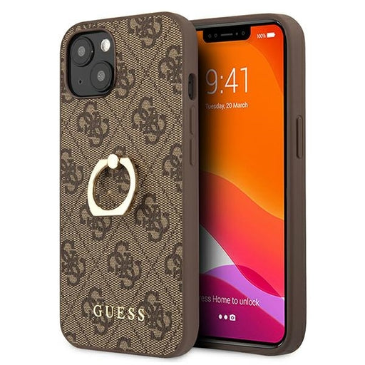 Guess Hülle für iPhone 13 6,1" /braun hardCase 4G with ring stand