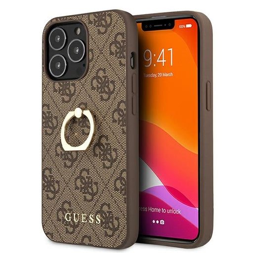 Guess Hülle für iPhone 13 Pro / 13 6,1" /braun hardCase 4G with ring stand