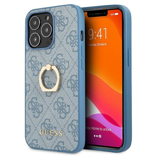 Guess Hülle für iPhone 13 Pro / 13 6,1" /blau hardCase 4G with ring stand