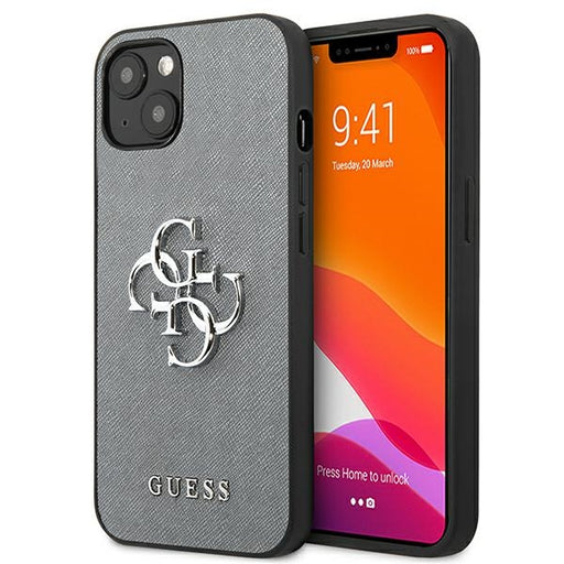 Guess Hülle für iPhone 13 mini 5,4" /Grau hardCase Saffiano 4G Metal Logo