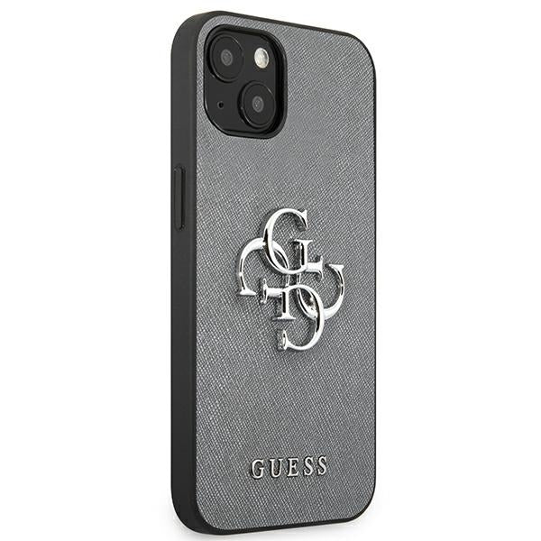 guess-hulle-fur-iphone-13-mini-5-4-grau-hardcase-saffiano-4g-metal-logo
