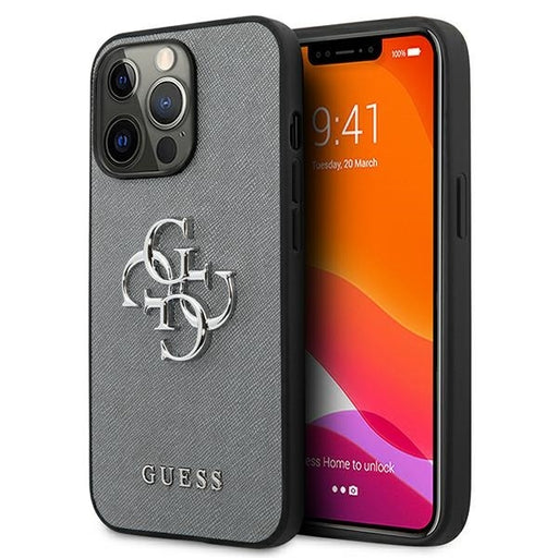 Guess Hülle für iPhone 13 Pro / 13 6,1" /Grau hardCase Saffiano 4G Metal Logo