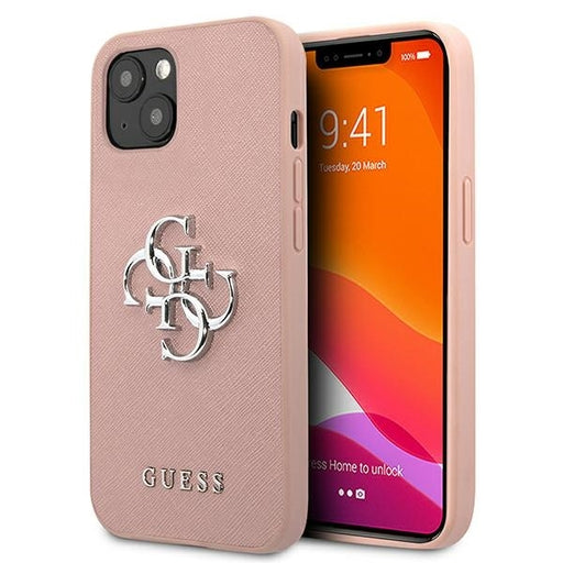 Guess Hülle für iPhone 13 mini 5,4" /Rosa hardCase Saffiano 4G Metal Logo