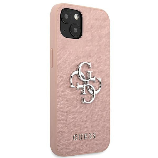 guess-hulle-fur-iphone-13-6-1-rosa-hardcase-saffiano-4g-metal-logo