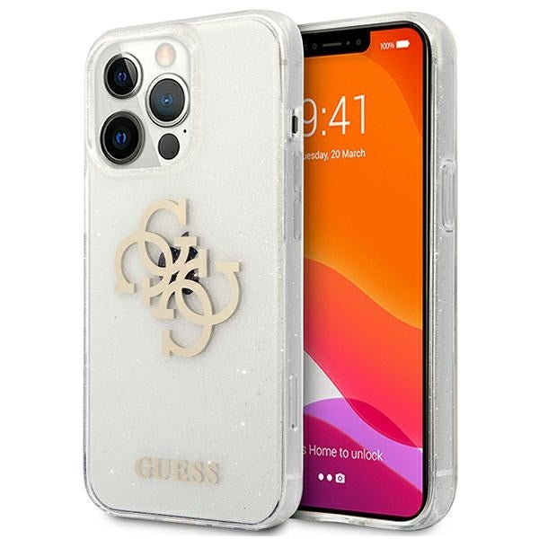 Guess Hülle für iPhone 13 Pro Max 6,7" transparent hard Case Glitter 4G Big Logo