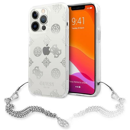 Guess Hülle für iPhone 13 Pro / 13 6,1" /silber Case Peony Chain Collection