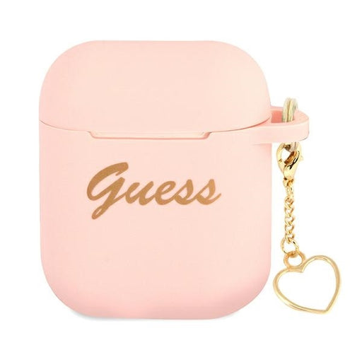 Guess AirPods 1/2 Hülle rosa Silikon Charm Heart Collection