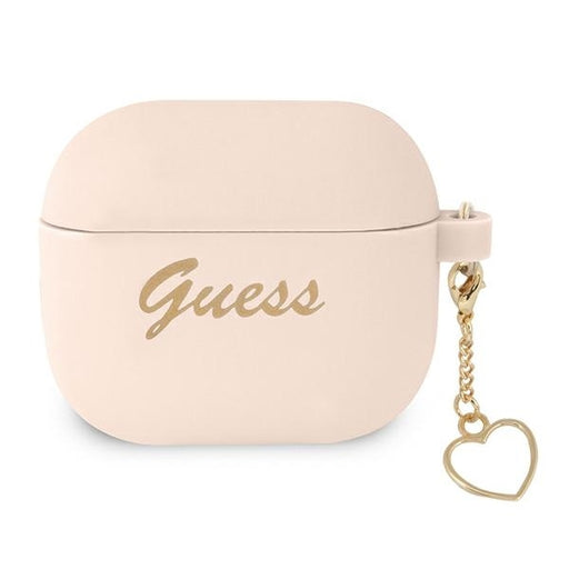 Guess AirPods 3 Hülle rosa Silikon Charm Heart Collection