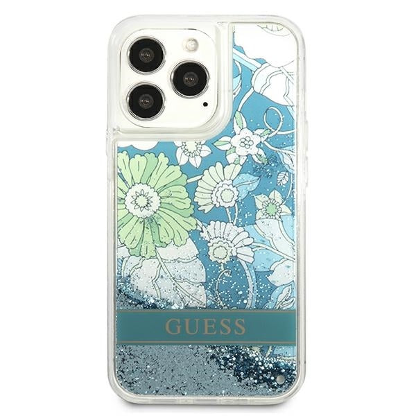 guess-hulle-fur-iphone-13-pro-max-6-7-grun-hardcase-flower-liquid-glitter