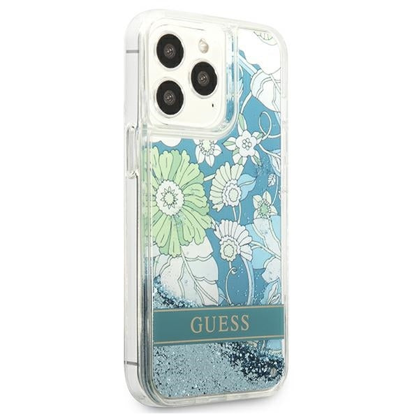 guess-hulle-fur-iphone-13-pro-max-6-7-grun-hardcase-flower-liquid-glitter