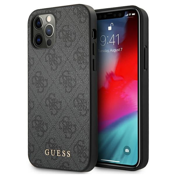 Guess Hülle für iPhone 12 / 12 Pro 6,1" /Grau hard Case 4G Metal Gold Logo