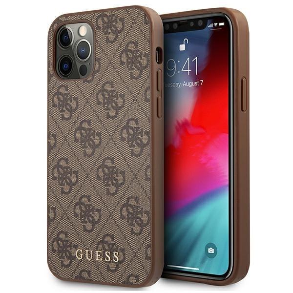 Guess Hülle für iPhone 12 / 12 Pro 6,1" /braun hard Case 4G Metal Gold Logo