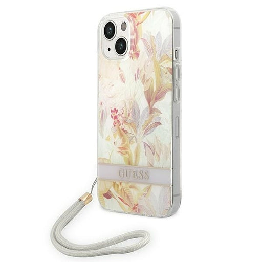 Guess Hülle für iPhone 14 6,1" /Lila hardCase Flower Strap