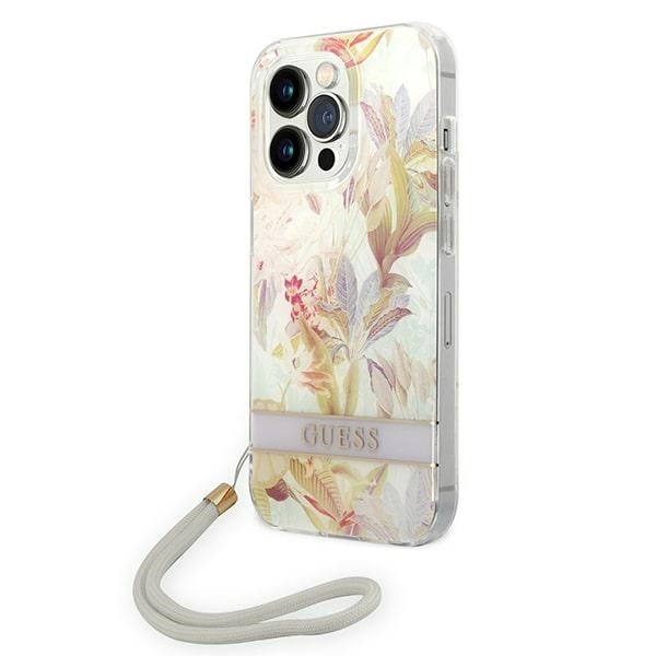 Guess Hülle für iPhone 14 Pro 6,1" /Lila hardCase Flower Strap