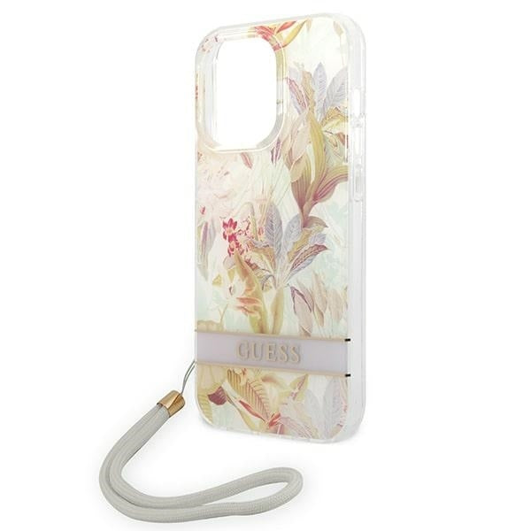 guess-hulle-fur-iphone-14-pro-6-1-lila-hardcase-flower-strap