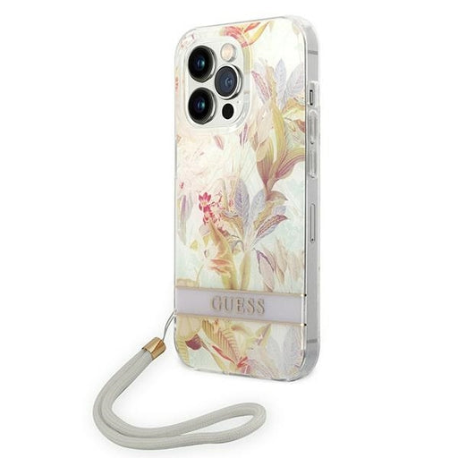 Guess Hülle für iPhone 14 Pro Max 6,7" /Lila hardCase Flower Strap