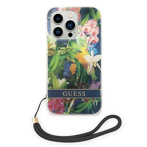 guess-hulle-fur-iphone-14-pro-max-6-7-blau-hardcase-flower-strap