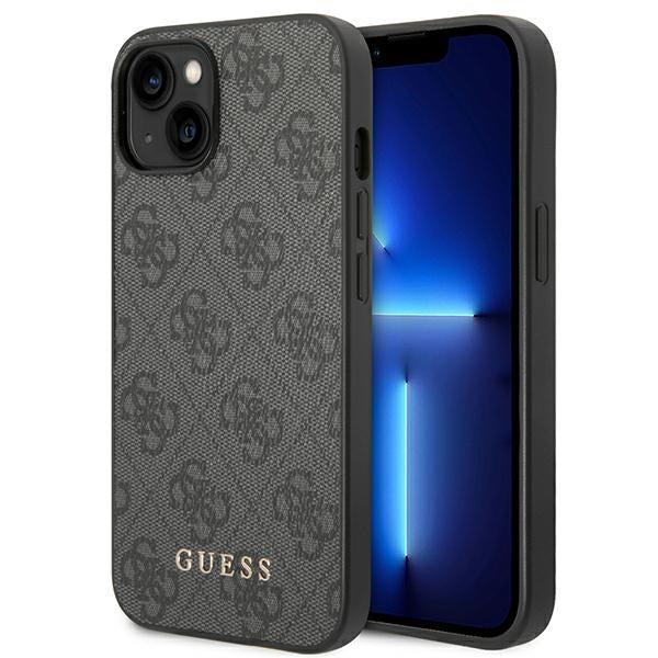 Guess Hülle für iPhone 14 6,1" /Grau hard Case 4G Metal Gold Logo