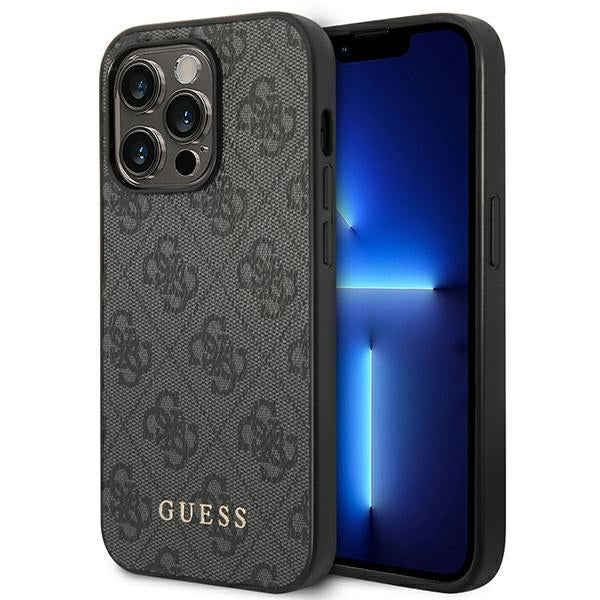 Guess Hülle für iPhone 14 Pro 6,1" /Grau hard Case 4G Metal Gold Logo