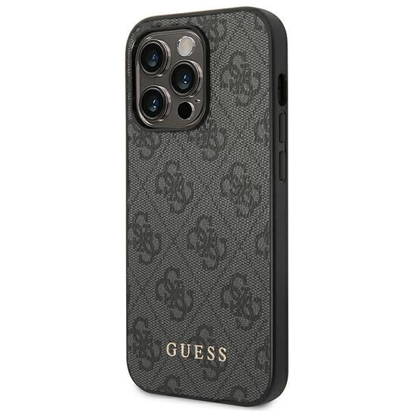 guess-hulle-fur-iphone-14-pro-6-1-grau-hard-case-4g-metal-gold-logo