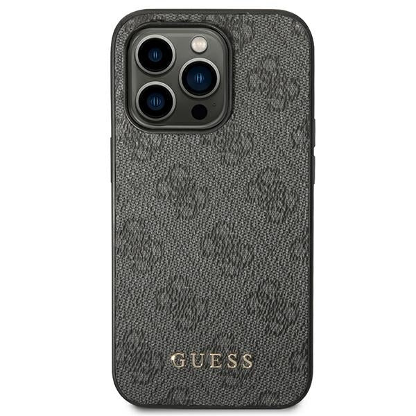 guess-hulle-fur-iphone-14-pro-6-1-grau-hard-case-4g-metal-gold-logo