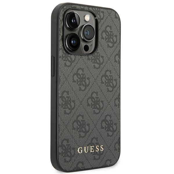 guess-hulle-fur-iphone-14-pro-6-1-grau-hard-case-4g-metal-gold-logo