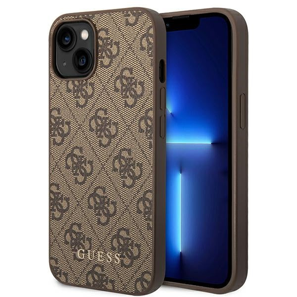 Guess Hülle für iPhone 14 Plus 6,7" /braun hard Case 4G Metal Gold Logo