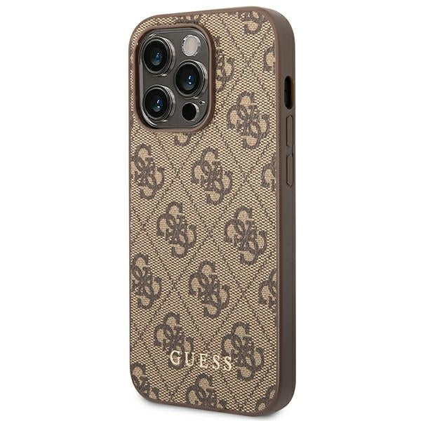 guess-hulle-fur-iphone-14-pro-6-1-braun-hard-case-4g-metal-gold-logo