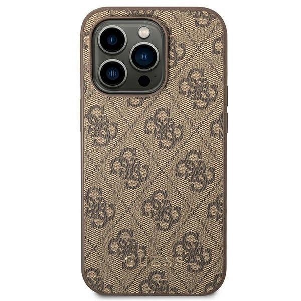 guess-hulle-fur-iphone-14-pro-6-1-braun-hard-case-4g-metal-gold-logo