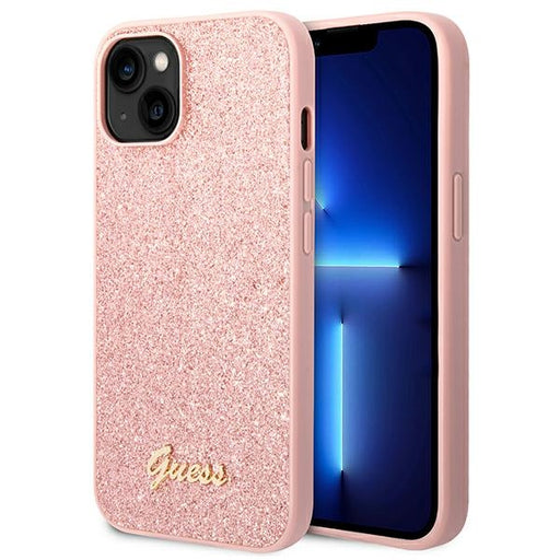 Guess Hülle für iPhone 14 6,1" /Rosa hard Case Glitter Script