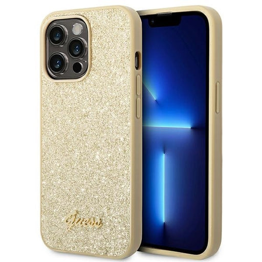 Guess Hülle für iPhone 14 Pro 6,1" /gold hard Case Glitter Script