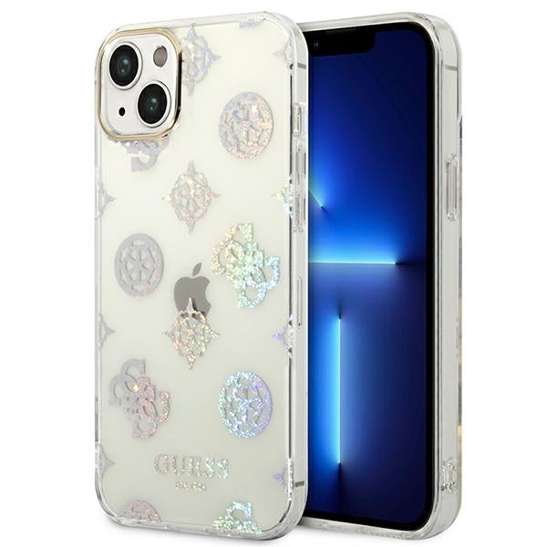 Guess Hülle für iPhone 14 6,1" /transparent hard Case Peony Glitter